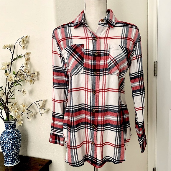 F-21 super soft red plaid button down top - New - Picture 3 of 15
